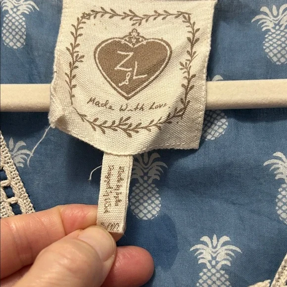 Z&L Coverup Women’s S/M Blue Pineapple Print Swim Bohemian Beach Resort Kaftan - Picture 2 of 14